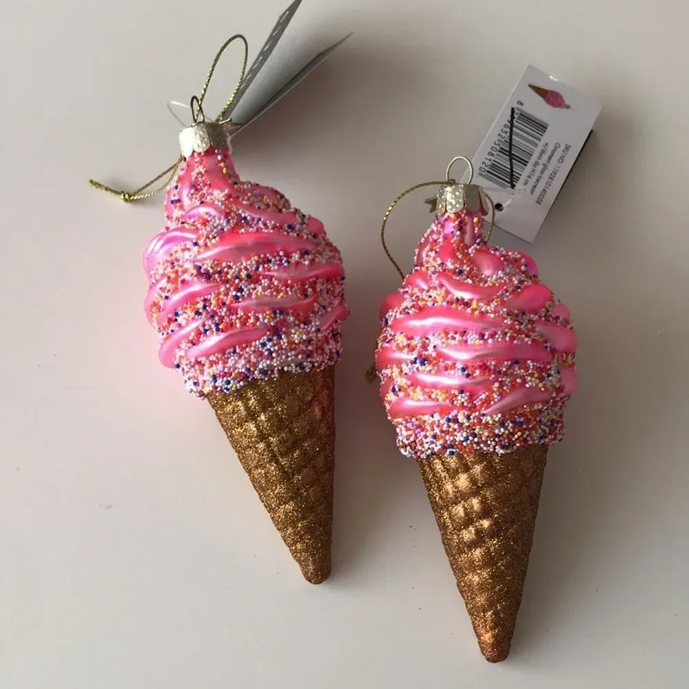 Anthropologie Vondels Ice Cream Cone Ornament Set of Two.